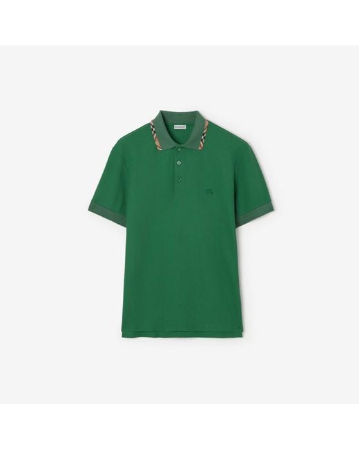 Burberry Green Check Trim Cotton Polo Shirt for men