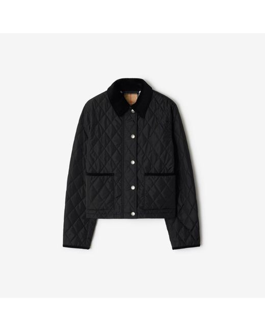 Cropped Quilted Nylon Jacket Burberry en coloris Black