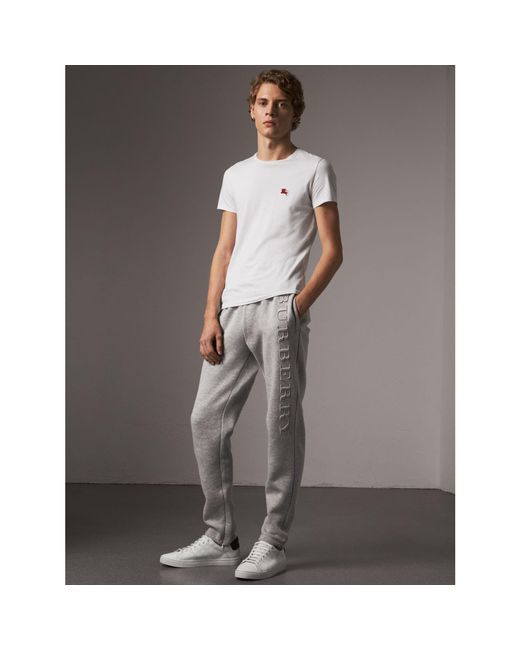 Burberry Gray Embroidered Jersey Sweatpants for men