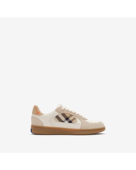 Burberry Natural Leather, Suede And Check Terrace Sneakers