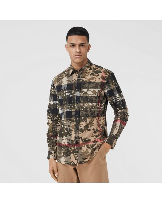 Burberry Camouflage Check Stretch Cotton Poplin Shirt for Men | Lyst