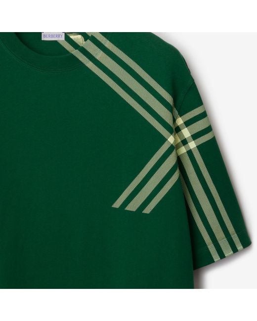 Burberry Green Check Sleeve Cotton T-shirt for men