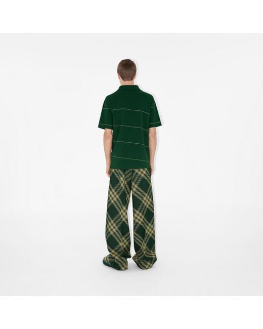 Burberry Green Striped Cotton Polo Shirt for men