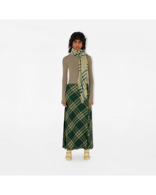 Burberry Green Check Wool Scarf