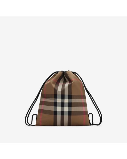 Burberry Brown Check Cotton Drawcord Backpack for men