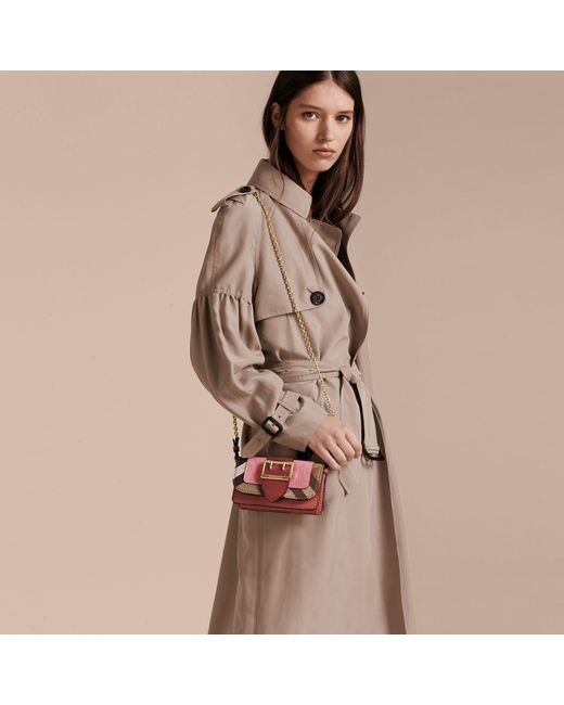 burberry small buckle bag in house check and leather