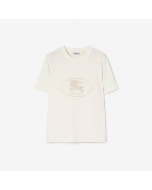 Burberry White Knight Stamp Cotton T-Shirt