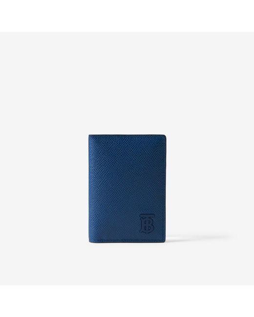 Burberry Blue Grainy Leather Tb Folding Card Case for men