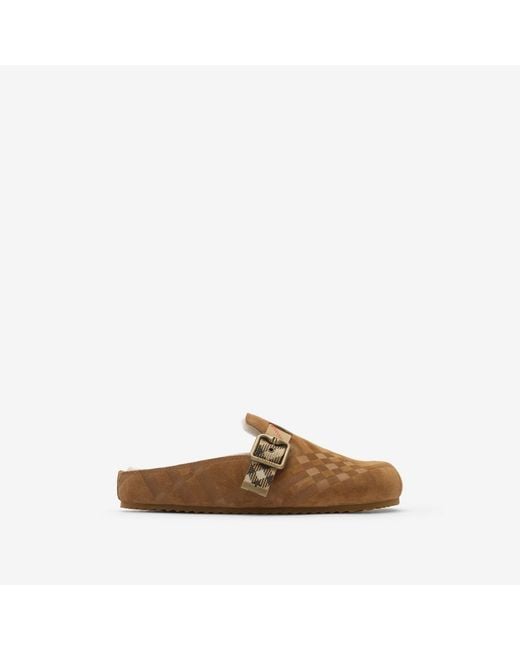 Burberry Brown Check Shearling Urchin Clogs