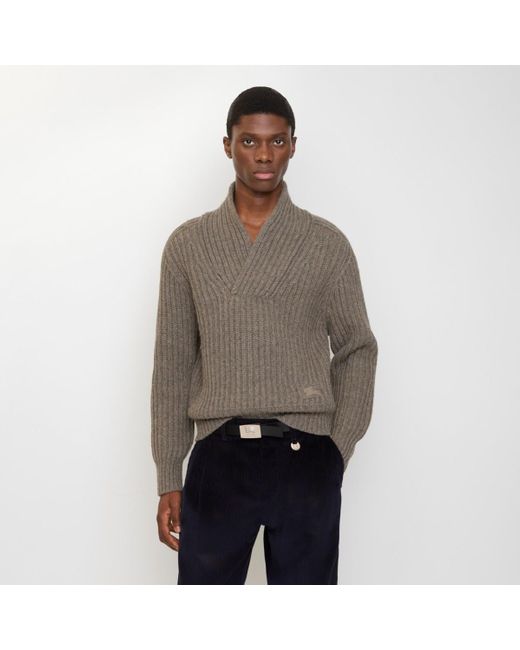 Burberry Brown Shawl Collar Wool Sweater for men
