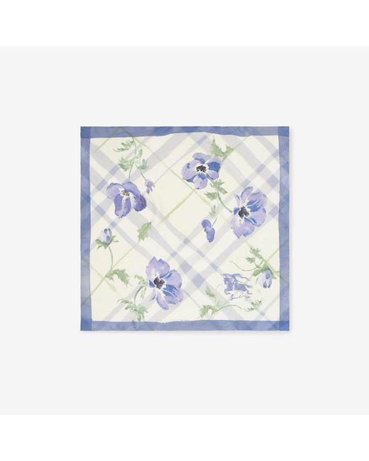 Burberry Blue Watercolour Check Silk Scarf