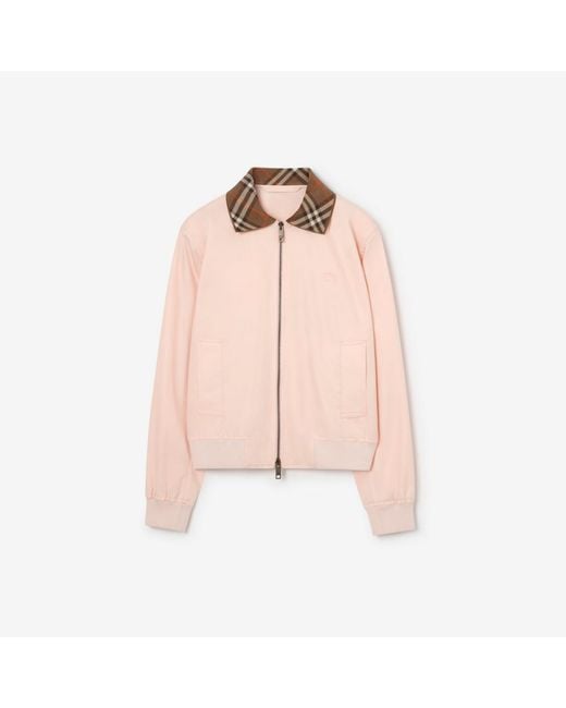 Burberry Pink Cropped Tropical Gabardine Harrington Bomber Jacket