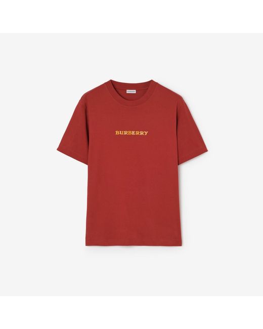 Burberry Red Heritage Logo Cotton T-Shirt for men