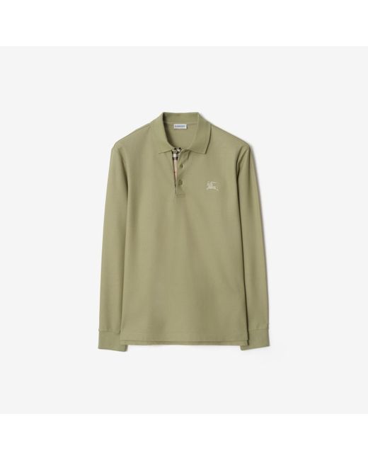 Burberry Green Long-Sleeve Cotton Polo Shirt for men