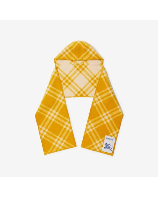Burberry Yellow Check Wool Hooded Scarf