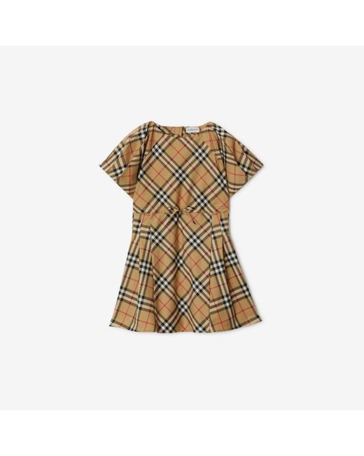 Burberry Natural Pleated Check Stretch Cotton Dress