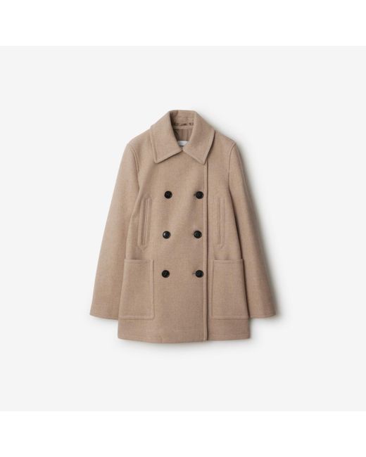Wool Nylon Pea Coat Burberry en coloris Natural