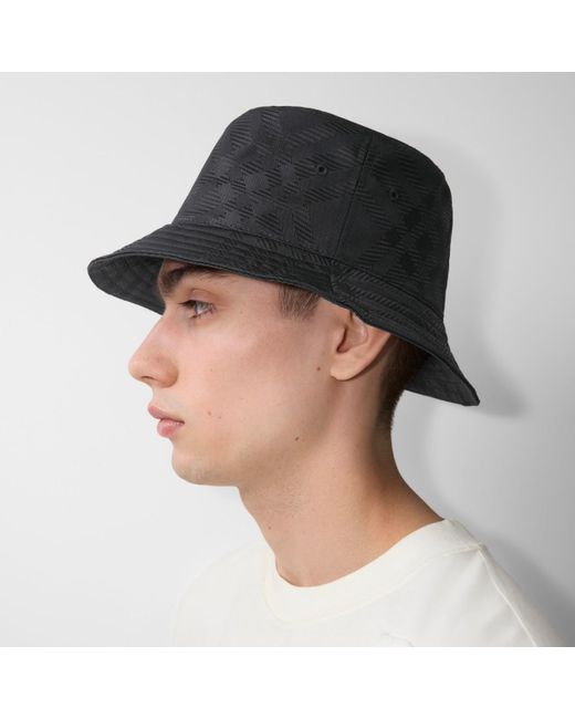 Burberry Black Check Nylon Blend Bucket Hat for men