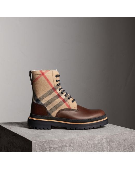 Burberry Multicolor Shearling-lined Leather And Check Boots for men