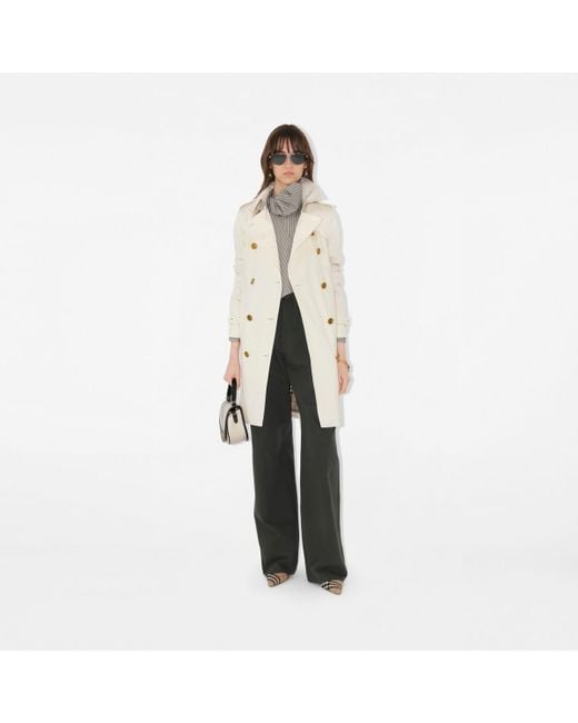 Burberry Natural Mid-Length Gabardine Kensington Trench Coat