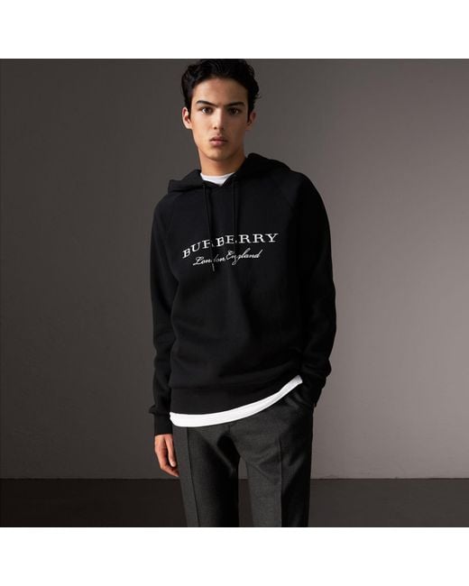 Burberry Embroidered Hooded Sweatshirt Black for men
