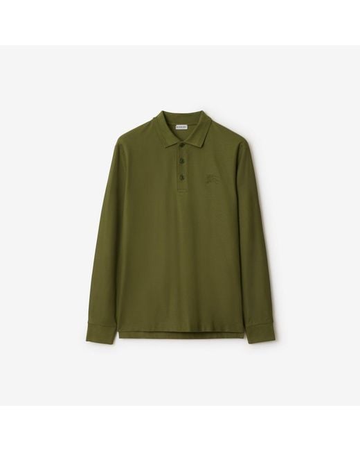 Burberry Green Long-Sleeve Cotton Polo Shirt for men