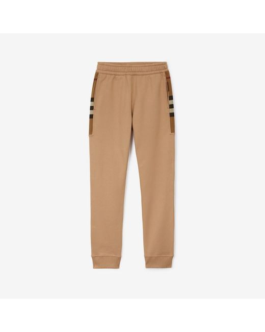 Burberry Check Panel Cotton Blend Jogging Pants in Natural für Herren