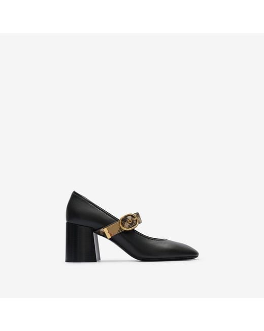 Burberry Black Check Strap Leather Robin Shoes
