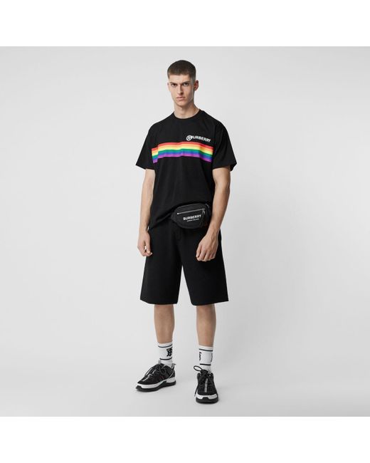 Burberry Black Rainbow Stripe Print Cotton Oversized T-shirt for men