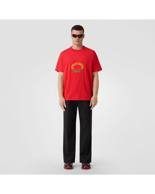 T-shirt oversize en coton à écusson feuille de chêne Burberry pour homme en coloris Red