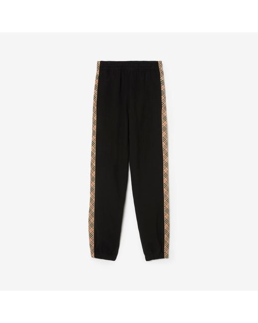 Burberry Black Check Trim Cotton Jogging Pants for men