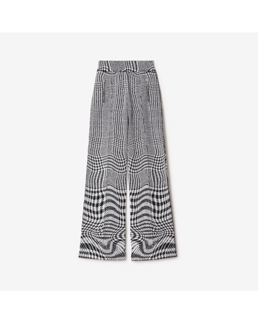 Burberry Gray Warped Houndstooth Wool Blend Trousers