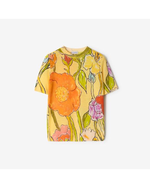 Burberry Yellow Highgrove Cascading Flowers Wool Top