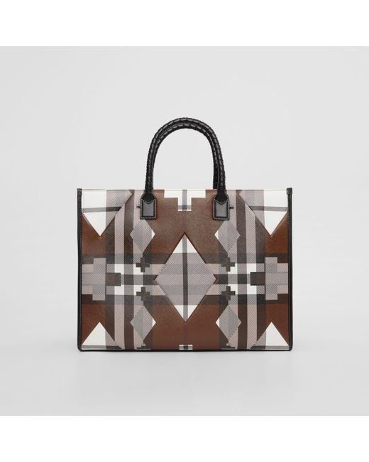 Burberry Brown Geometric Check Tote for men