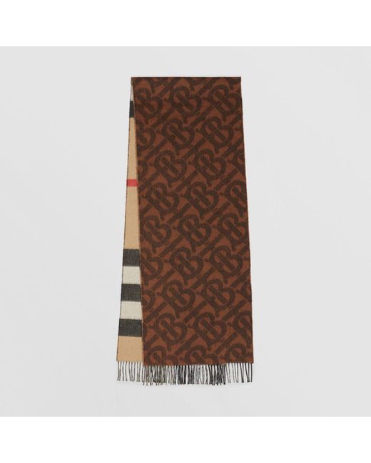 Burberry Reversible Check And Monogram Cashmere Scarf in Dark Chestnut  Brown (Brown) - Lyst