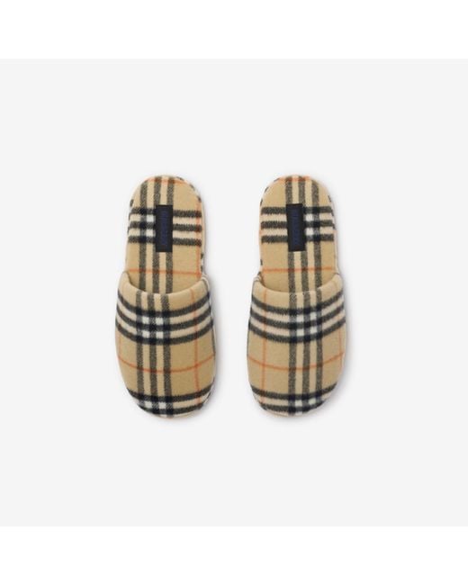 Check Wool Blend Slippers Burberry en coloris Natural