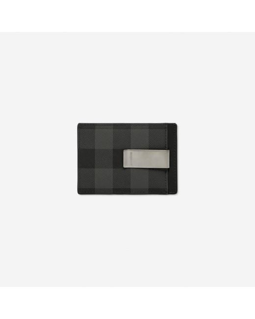 Burberry Black Check Money Clip Card Case for men
