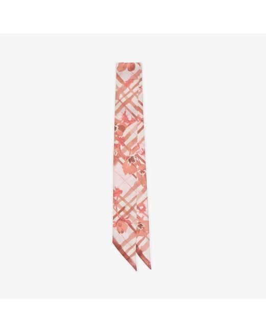Burberry Pink Skinny Watercolour Check Silk Scarf