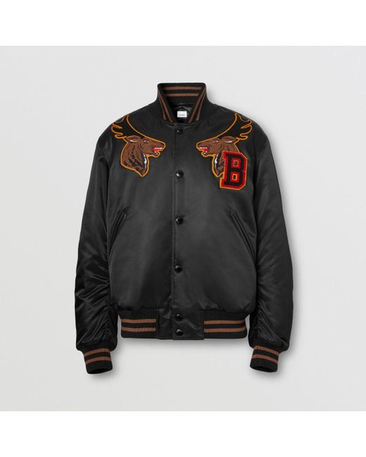 Burberry Varsity Graphic Satin Bomber Jacket in Black for Men Lyst