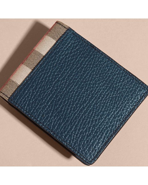Burberry Grainy Leather Bifold Wallet - Blue | ModeSens