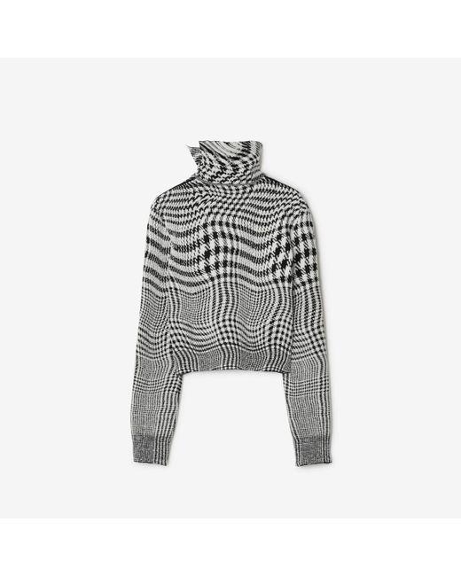 Burberry Gray Warped Houndstooth Wool Blend Sweater