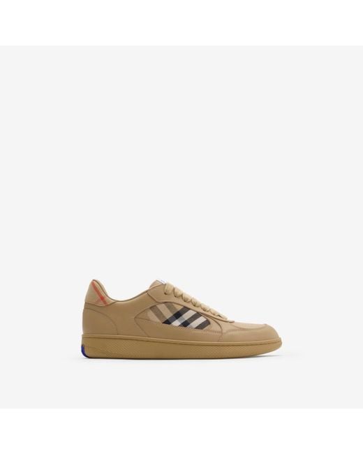 Burberry Natural Leather And Check Terrace Sneakers for men