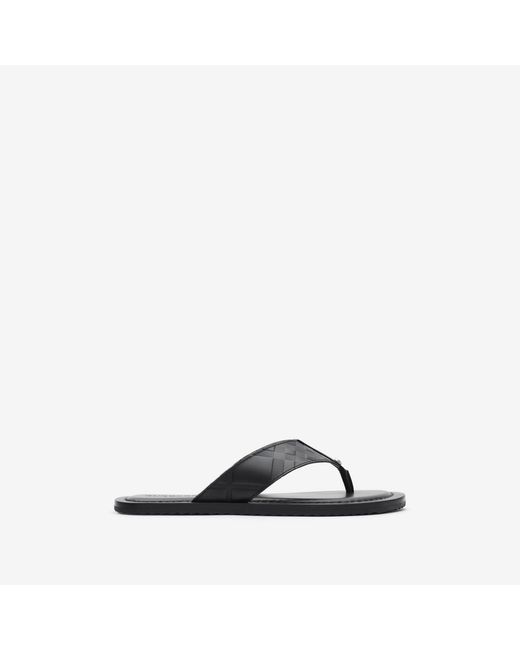Burberry Black Embossed Check Leather Pavilion Sandals for men