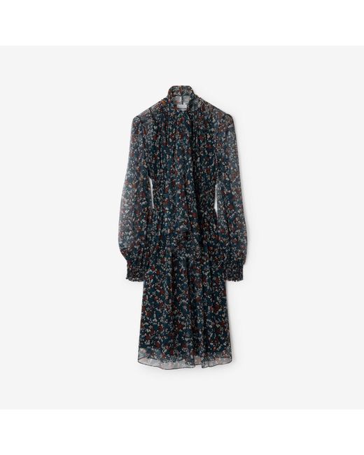 Burberry Blue Ditsy Floral Silk Dress