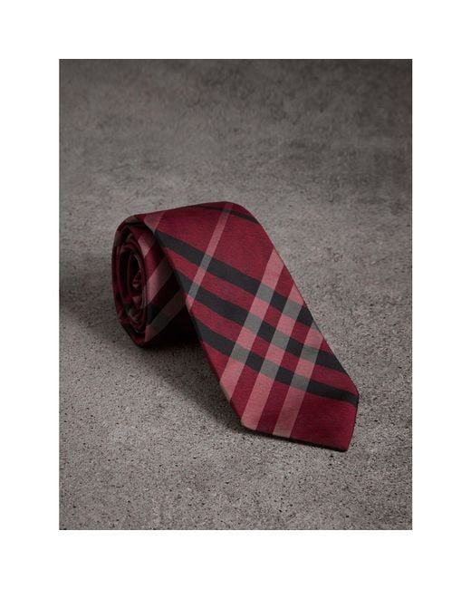 Burberry Red Modern Cut Check Silk Tie for men