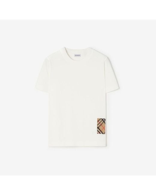 Burberry White Check Label Cotton T-Shirt