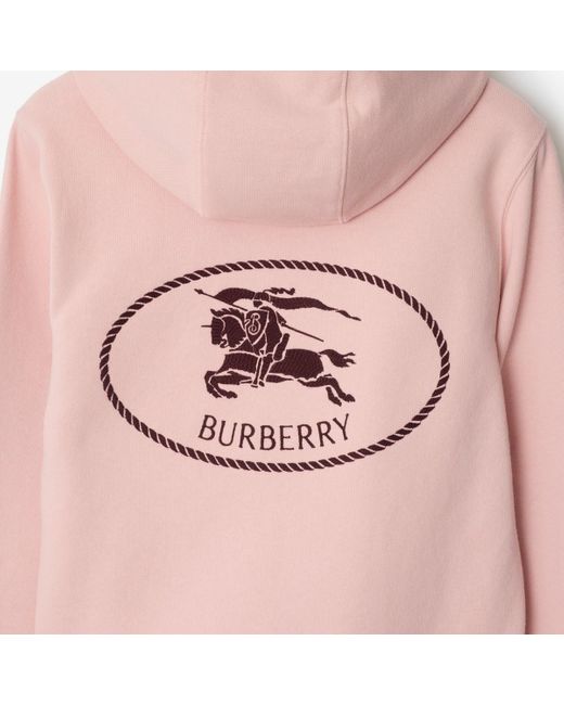 Burberry Women's Pink Knight Stamp Cotton Zip Hoodie