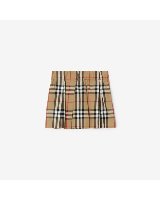 Burberry White Check Cotton Pleated Skirt