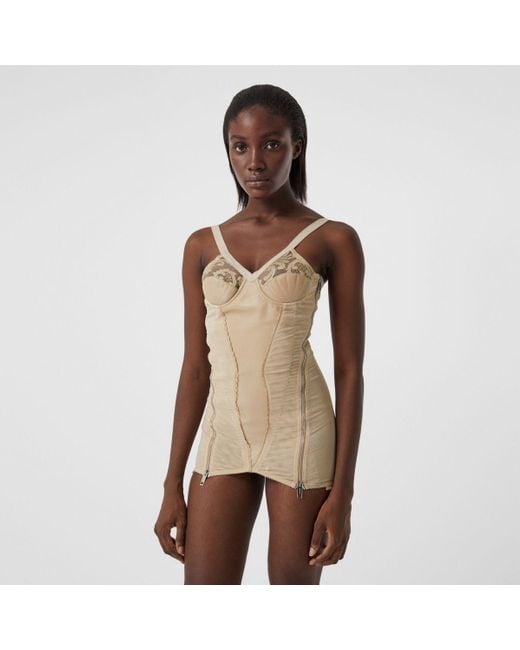 Burberry Lace Detail Leather And Mesh Corset Top
