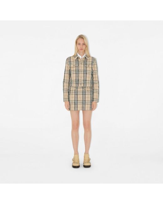 Burberry Natural Cropped Check Denim Jacket